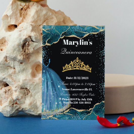 Quinceañera Turquoise Glitzer Ballgown Geburtstag Einladung