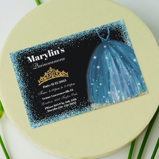 Quinceañera Turquoise Glitzer Ballgown Geburtstag Einladung