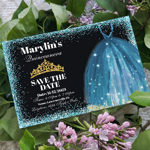 Quinceañera Turquoise Glitzer Ballgown Geburtstag Save The Date