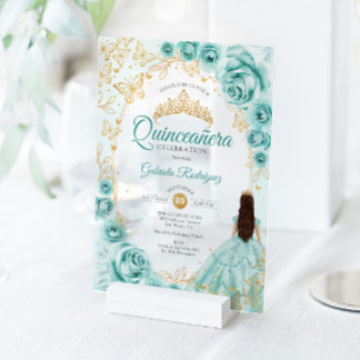 Quinceanera Turquoise Gold Floral Acryleinladungen