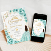 Quinceanera Turquoise Gold Floral Dress Einladung