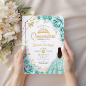 Quinceanera Turquoise Gold Floral Dress Einladung