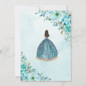 Quinceañera Turquoise Green Floral Gold Prinzessin Einladung (Rückseite)