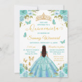 Quinceañera Turquoise Princess Brunette Girl Einladung (Vorderseite)