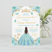 Quinceañera Turquoise Princess Brunette Girl Einladung (Stehend Vorderseite)