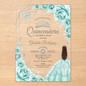 Quinceanera Turquoise Silver Floral Dress Acryleinladungen (Vorderseite)