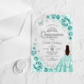 Quinceanera Turquoise Silver Floral Dress Acryleinladungen