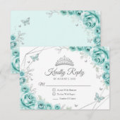 Quinceanera Turquoise Silver Floral Reply RSVP Karte (Vorne/Hinten)