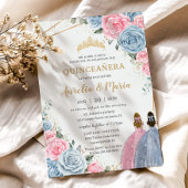 Quinceañera Twins Baby Blue Pink Floral Rose Einladung