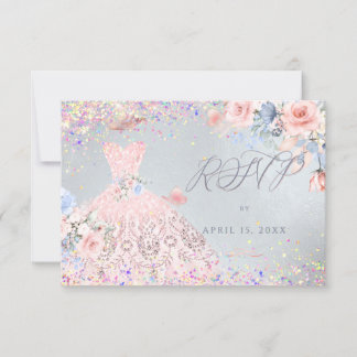 Quinceanera UAWG Blush Button Glitzer Einladung