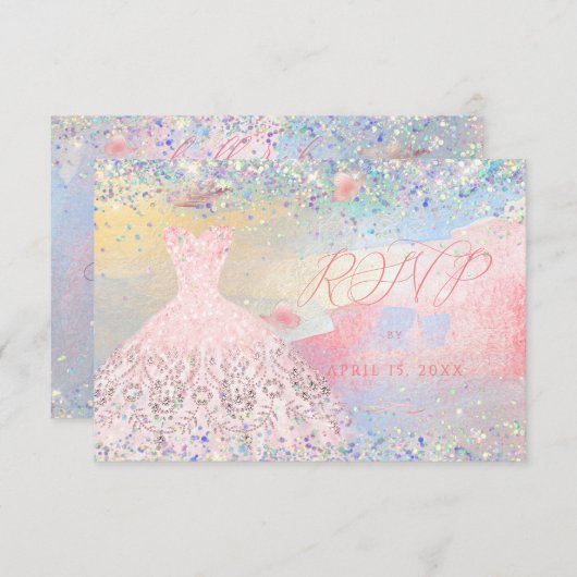 Quinceanera UAWG Blush Pink Glitzer Gown Einladung (Vorne/Hinten)