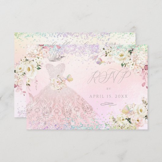 Quinceanera UAWG Blush Pink Gown Holographic Dream Einladung (Vorne/Hinten)