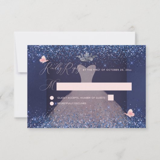 Quinceanera UAWG Butterfly Blush Gown Marine in Einladung (Rückseite)