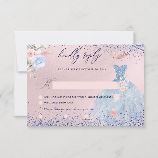 Quinceanera UAWG Dusty Blue Glitzer Gown Einladung (Rückseite)