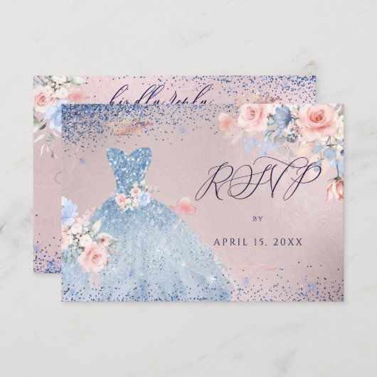 Quinceanera UAWG Dusty Blue Glitzer Gown Einladung (Vorne/Hinten)