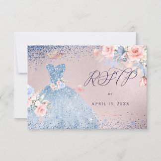 Quinceanera UAWG Dusty Blue Glitzer Gown Einladung