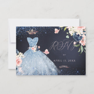 Quinceanera UAWG Dusty Blue Glitzer Gown Einladung