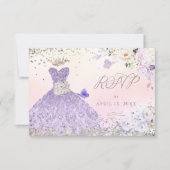 Quinceanera UAWG Dusty Lila Glitzer Gown Einladung (Vorderseite)