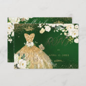 Quinceanera UAWG Emerald Green Glitzer Gown Einladung (Vorne/Hinten)