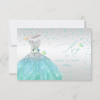 Quinceanera UAWG Turquoise Silver Glitzer Gown Inv Einladung