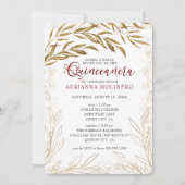 Quinceanera und Mass Luxury Red and Gold Blätter Einladung (Vorderseite)