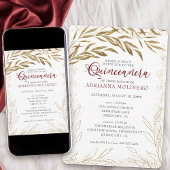 Quinceanera und Mass Luxury Red and Gold Blätter Einladung