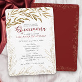Quinceanera und Mass Luxury Red and Gold Blätter Einladung