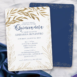 Quinceanera und Mass Luxury Royal Blue Gold Blätte Einladung