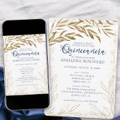 Quinceanera und Mass Luxury Royal Blue Gold Blätte Einladung