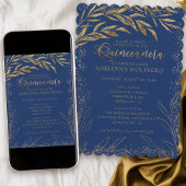 Quinceanera und Mass Royal Blue and Gold Blätter Einladung