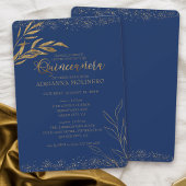 Quinceanera und Mass Royal Blue und Gold Leaf Einladung