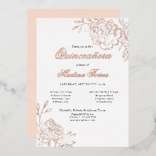 Quinceanera und Messe Elegante Botanische Rosen Go Folieneinladung
