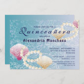 Quinceanera unter dem Meeresspiegel, Perlen rosa M Einladung (Vorne/Hinten)