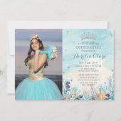 Quinceañera Unterhalb des Fotos Sea Beach Muscheln Einladung (Vorderseite)