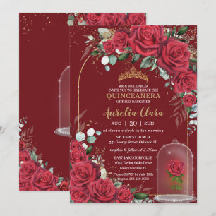 Quinceañera Verzauberte Rote Rose Blumenprinzessin Einladung