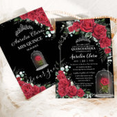 Quinceañera Verzauberte Rote Rose Floral Black Sil Einladung