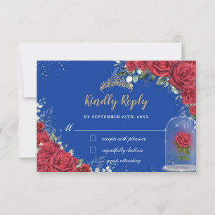 Quinceañera Verzauberte Rote Rose Floral Royal Blu RSVP Karte