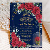 Quinceañera Verzauberte Rote Rosen Blauer Navy Bla Einladung