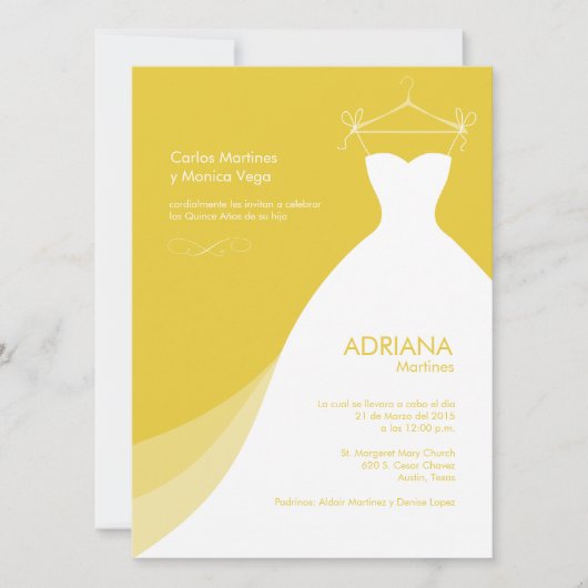 Quinceañera Vestido Amarillo Invitaciones Einladung (Vorderseite)