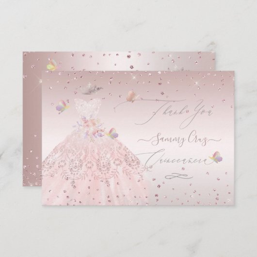 Quinceanera Vielen Dank Blush Glitzer Gown Einladu Einladung (Vorne/Hinten)