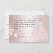 Quinceanera Vielen Dank Blush Glitzer Gown Einladung (Rückseite)