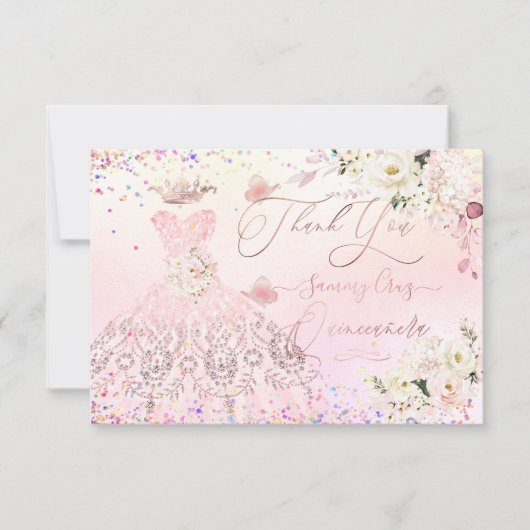 Quinceanera Vielen Dank Blush Pink Glitzer Going C Einladung (Vorderseite)