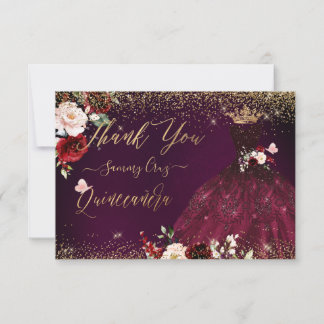 Quinceanera Vielen Dank Burgund Glitzer Gown Dankeskarte