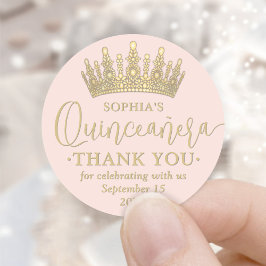 Quinceañera Vielen Dank Chic Blush Pink & Gold Cro Runder Aufkleber