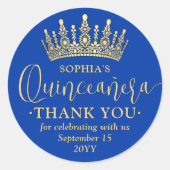 Quinceañera Vielen Dank Chic Royal Blue & Gold Cro Runder Aufkleber (Vorderseite)