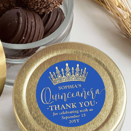 Quinceañera Vielen Dank Chic Royal Blue & Gold Cro Runder Aufkleber