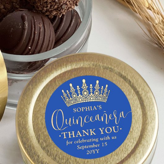 Quinceañera Vielen Dank Chic Royal Blue & Gold Cro Runder Aufkleber