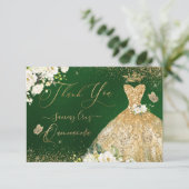Quinceanera Vielen Dank, dass Sie Green Gold Glitz Dankeskarte (Stehend Vorderseite)