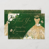 Quinceanera Vielen Dank, dass Sie Green Gold Glitz Dankeskarte (Vorne/Hinten)