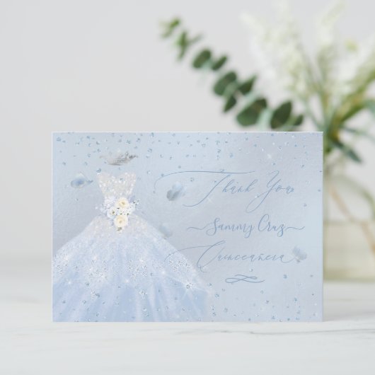 Quinceanera Vielen Dank Glitzer Silver Baby Blue I Einladung (Stehend Vorderseite)
